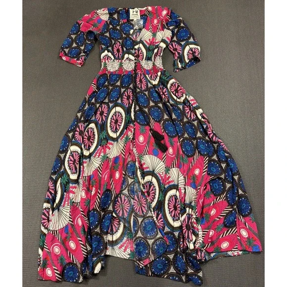 New Jaase Dress Size L Boheme Eternity Midi Multicolour Floral Rayon Full Button - Picture 1 of 6